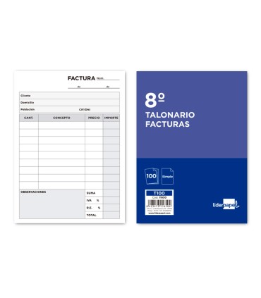 Talonario liderpapel facturas 8º original t100 con iva